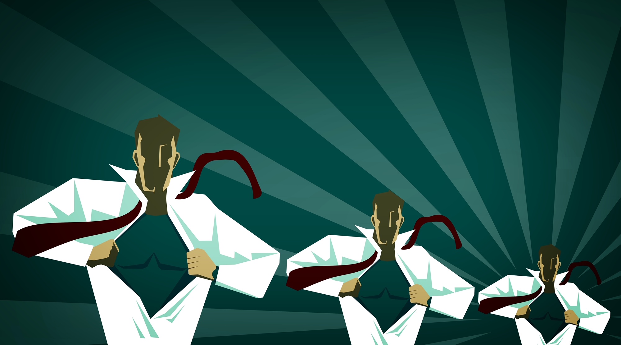 Businessmen acting like superheros and tearing shirts off with copy space Put your ego aside when you immigrate to a new country- Cara Lam